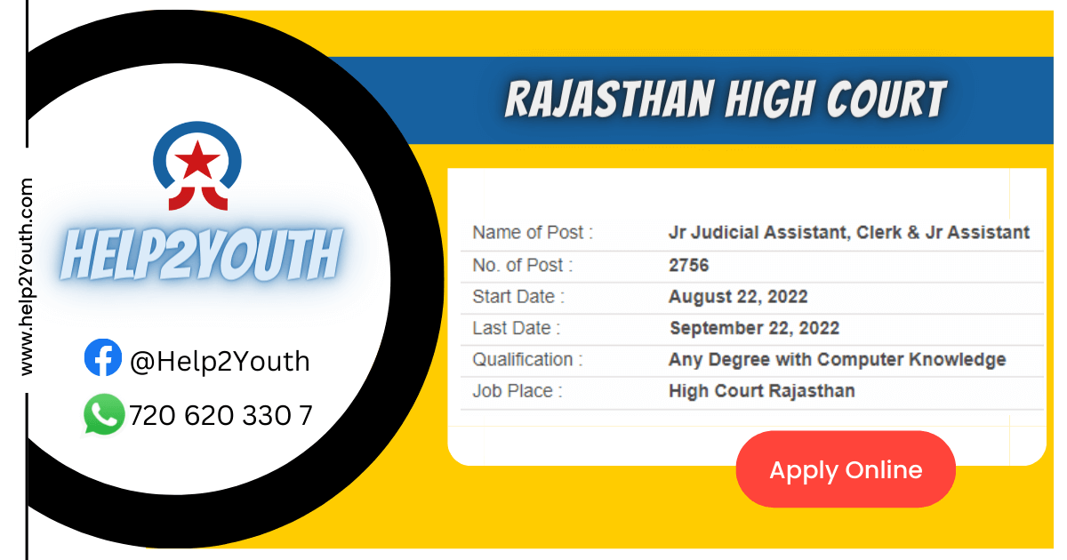 You are currently viewing Rajasthan High Court Jr Judicial Asst, Jr Asst & Clerk Online Form 2022 Now